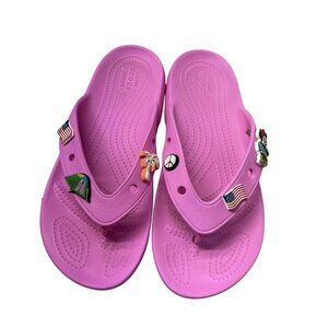 CROCS Unisex W9 M7 Iconic Crocs Classic Flip Flop Sandals Pink Jibbitz Minnie